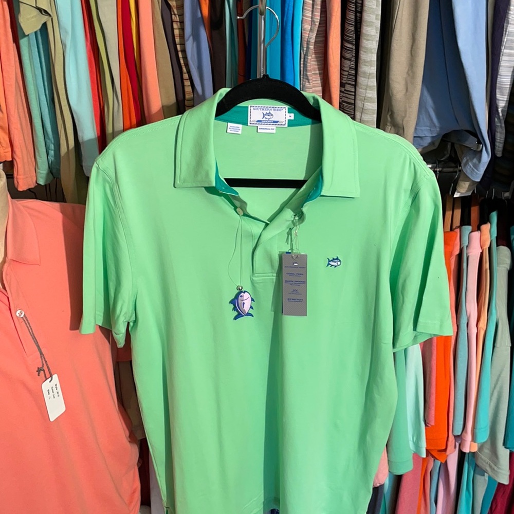 New Southern Tide Men’s Polo - Light Green (M)